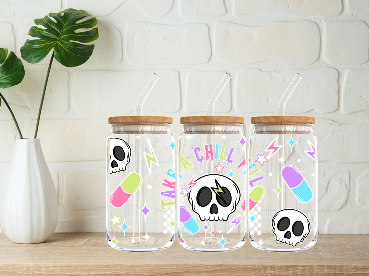 Take A Chill Pill UV DTF 16oz. Libby Glass DTF Wrap
