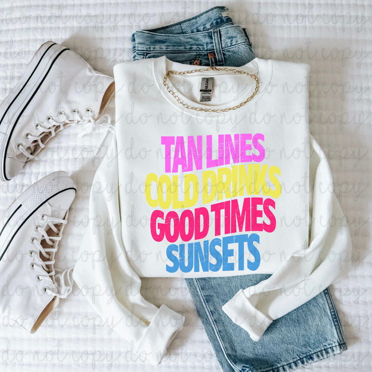 Tan Lines Cold Drinks Good Times Sunsets DTF Transfer
