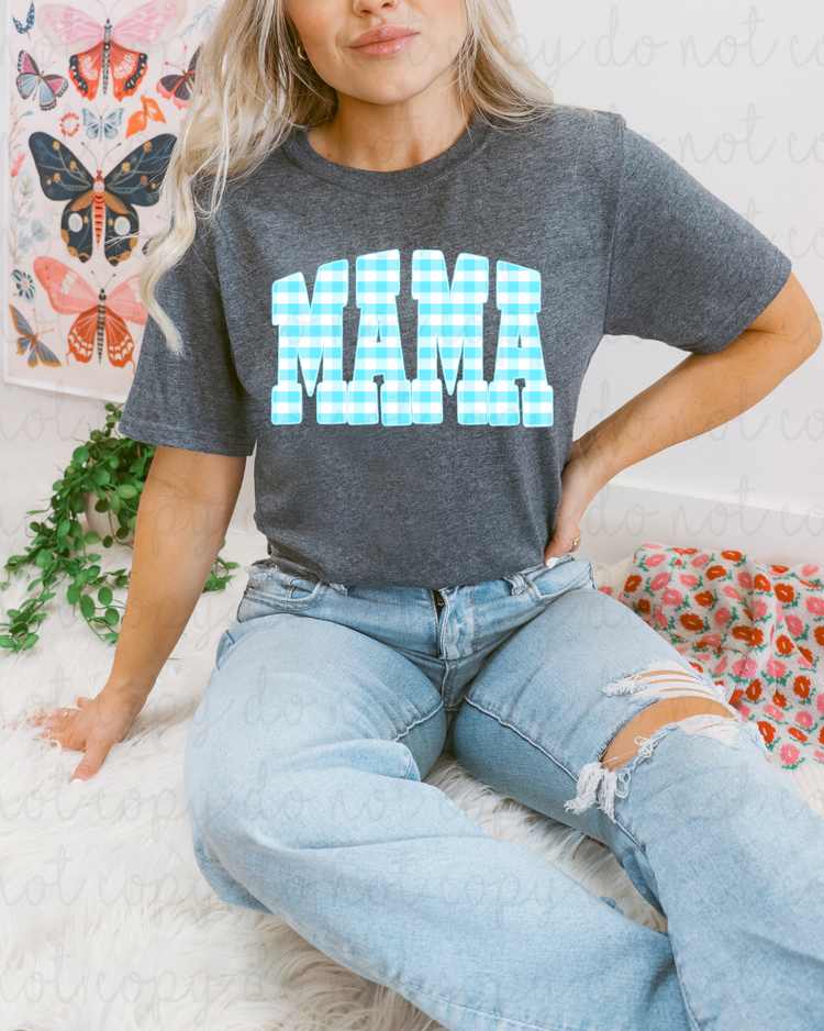 Teal Plaid Mama DTF Transfer