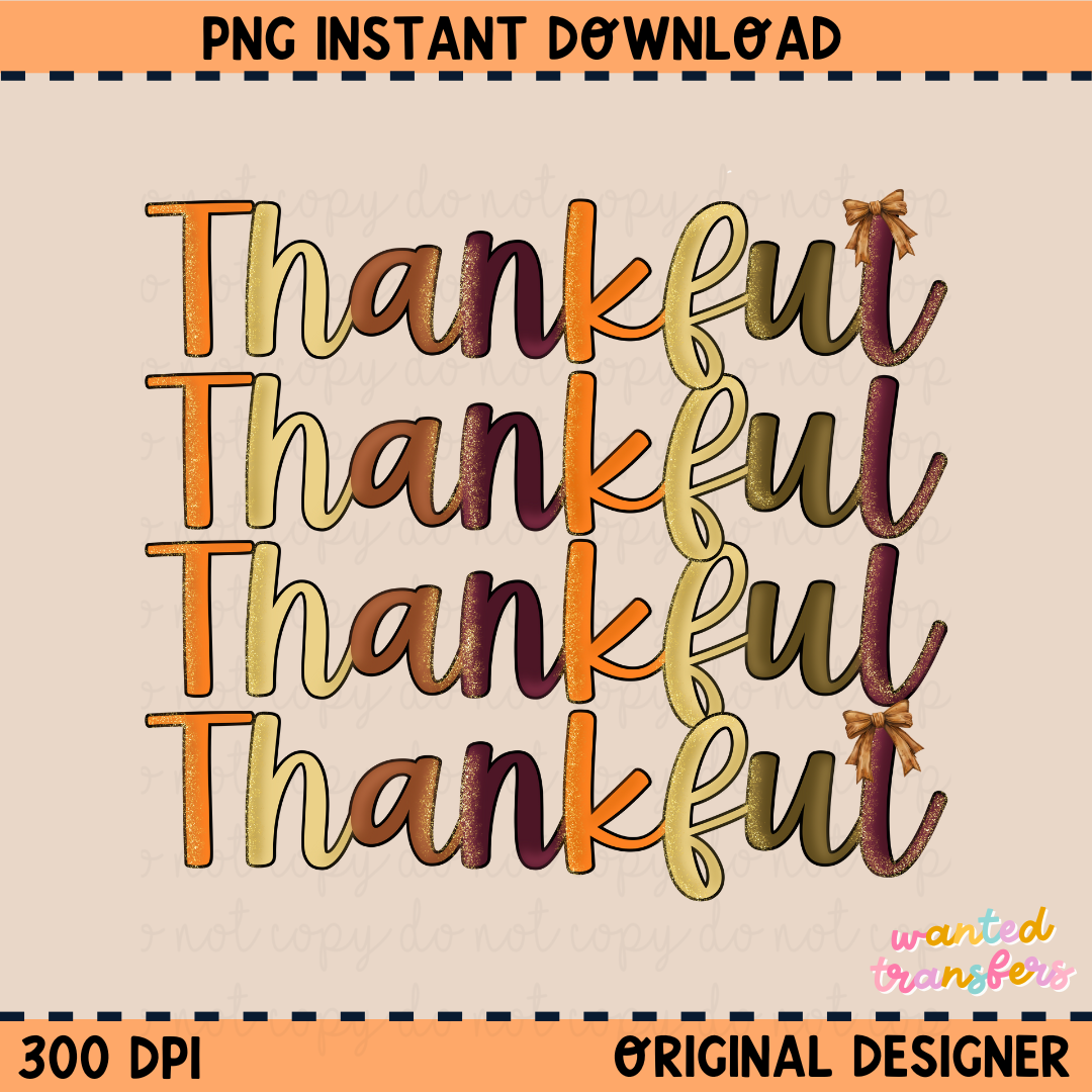 Thankful Glitter Thanksgiving PNG Digital Download