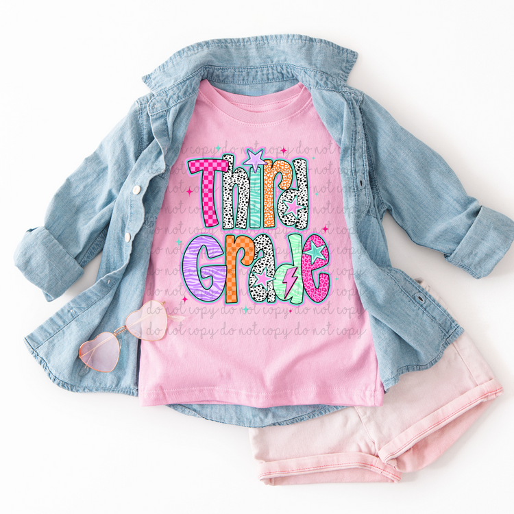 Third Grade Retro Pink Stars DTF Transfers