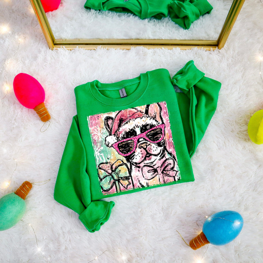 Watercolor Christmas French Bulldog DTF Transfer
