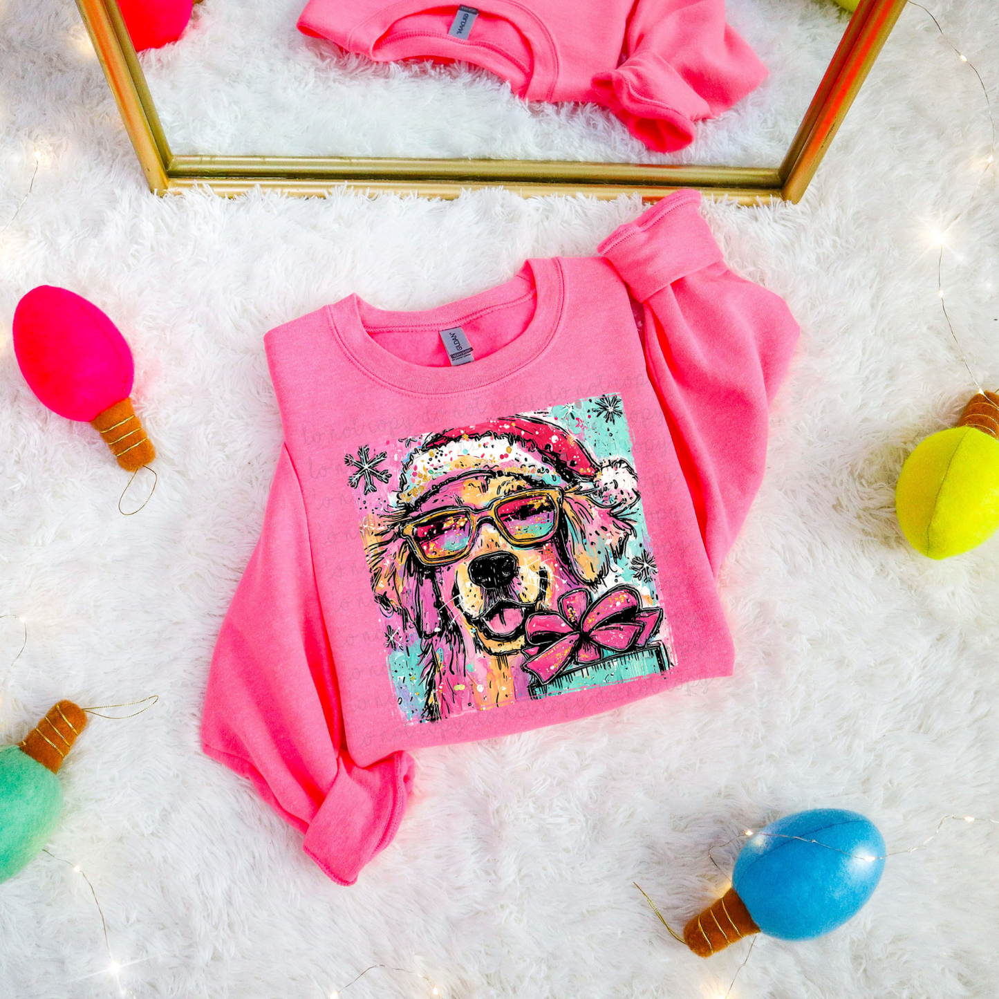 Watercolor Christmas Golden Retriever DTF Transfer