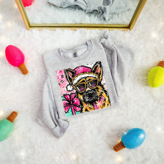 Watercolor Christmas German Shepherd DTF Transfer